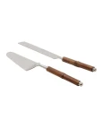 Conjunto 2 Peças Aço Inox para Bolo Cabo Bambu Conjunto 2 Peças Aço Inox para Bolo Cabo Bambu