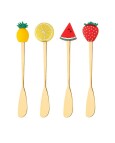 Conjunto 4 Espatulas Aço Inox Fruit Dourado