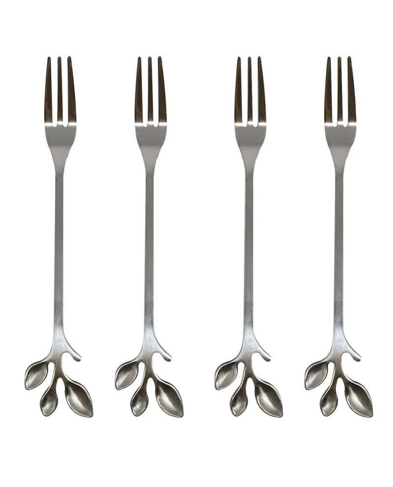 Conjunto 4 Garfos Aço Inox para Aperitivo Leaves Prateado