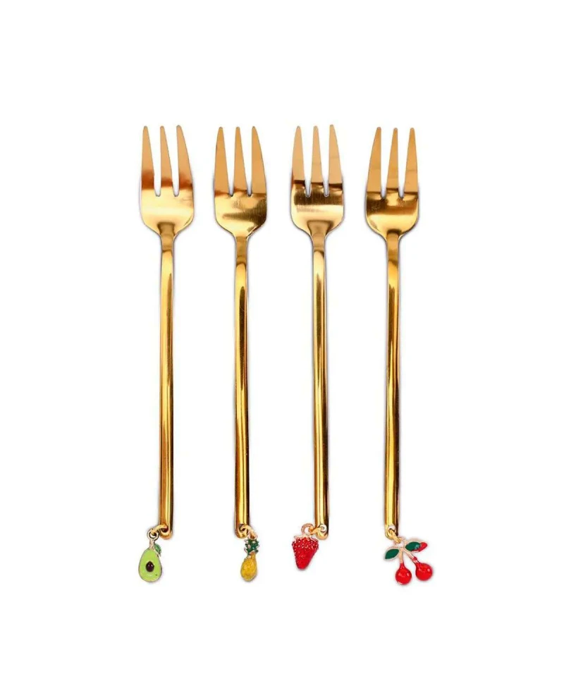 Conjunto com 4und de Garfos para Aperetivo Aço Inox Dourado