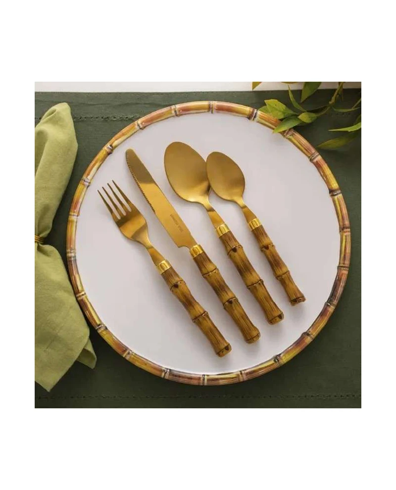 Faqueiro 24 Peças Aço Inox com Cabo Plastico Dourado