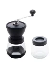 MOEDOR DE CAFÈ DE AÇO INOX C/POTE DE VIDRO PRETO