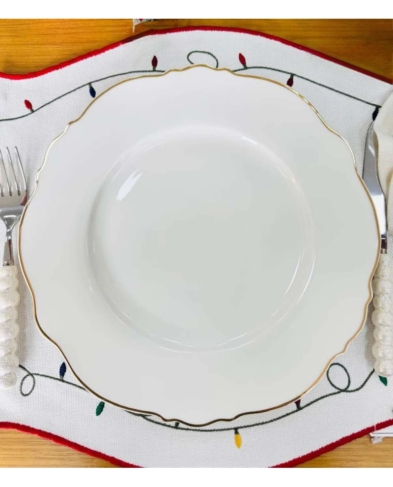 Prato Raso Porcelana Maldivas com Filete Dourado