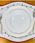 Prato Sobremesa Porcelana Maldivas Branco com Fio de Ouro Prato Sobremesa Porcelana Maldivas Branco com Fio de Ouro