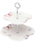 Prato Duplo Porcelana Borboleta Branco e Rosa